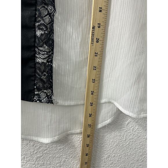 Studio Y White Semi-Sheer Black Lace Sleeveless Tank Size Small Keyhole - Picture 5 of 11